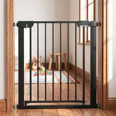 Costway Baby Gate For Stairs Auto-Close Door Gate Safety Child Fence-Black - image 1
