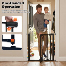 Costway Baby Gate For Stairs Auto-Close Door Gate Safety Child Fence-Black - thumbnail 5