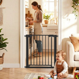 Costway Baby Gate For Stairs Auto-Close Door Gate Safety Child Fence-Black - thumbnail 9