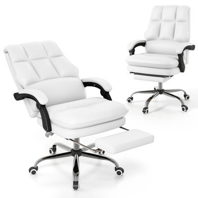 Costway Ergonomic Office Chair Pu Leather Computer Chair W/ Footrest-White - image 1