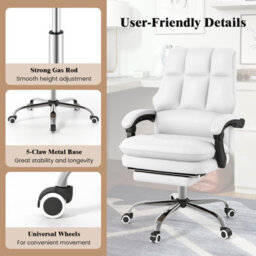Costway Ergonomic Office Chair Pu Leather Computer Chair W/ Footrest-White - thumbnail 9