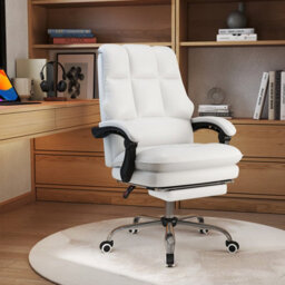 Costway Ergonomic Office Chair Pu Leather Computer Chair W/ Footrest-White - thumbnail 3
