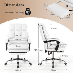 Costway Ergonomic Office Chair Pu Leather Computer Chair W/ Footrest-White - thumbnail 2