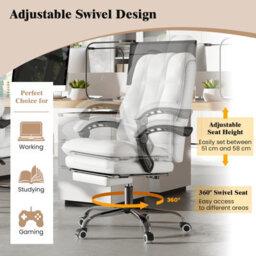 Costway Ergonomic Office Chair Pu Leather Computer Chair W/ Footrest-White - thumbnail 7