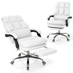 Costway Ergonomic Office Chair Pu Leather Computer Chair W/ Footrest-White - thumbnail 1