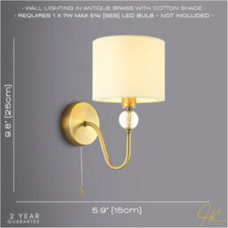 Happy Homewares Traditional Bedside Wall Light In Antique Brass With Pull Switch And Shade - thumbnail 6