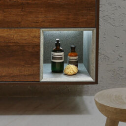 Homestylestore Dark Oak 612mm Wall Hung Bathroom Vanity Unit Led Lit Open Shelf And Graphite Basin - thumbnail 3
