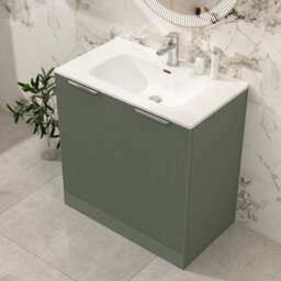 Royal Bathrooms Evora 800mm Sage Green Fluted Floor Standing Bathroom Vanity Unit 2 Door Cabinet Storage With Ceramic Basin Sink - 1 Tap Hole - thumbnail 4