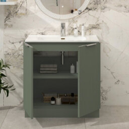 Royal Bathrooms Evora 800mm Sage Green Fluted Floor Standing Bathroom Vanity Unit 2 Door Cabinet Storage With Ceramic Basin Sink - 1 Tap Hole - thumbnail 3