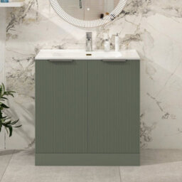 Royal Bathrooms Evora 800mm Sage Green Fluted Floor Standing Bathroom Vanity Unit 2 Door Cabinet Storage With Ceramic Basin Sink - 1 Tap Hole - thumbnail 1