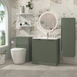 Royal Bathrooms Evora 800mm Sage Green Fluted Floor Standing Bathroom Vanity Unit 2 Door Cabinet Storage With Ceramic Basin Sink - 1 Tap Hole - thumbnail 2