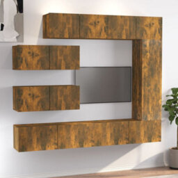 Berkfield Classic 7 Piece Tv Cabinet Set Smoked Oak Engineered Wood - thumbnail 2