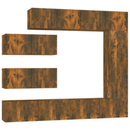 Berkfield Classic 7 Piece Tv Cabinet Set Smoked Oak Engineered Wood - thumbnail 1
