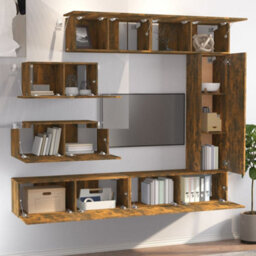 Berkfield Classic 7 Piece Tv Cabinet Set Smoked Oak Engineered Wood - thumbnail 3