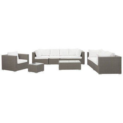 Beliani Garden Lounge Set With Table 8 Seater Maestro Modular Pe Rattan Taupe - image 1