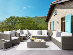 Beliani Garden Lounge Set With Table 8 Seater Maestro Modular Pe Rattan Taupe - thumbnail 2