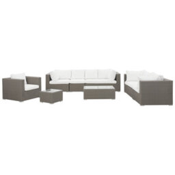 Beliani Garden Lounge Set With Table 8 Seater Maestro Modular Pe Rattan Taupe - thumbnail 1