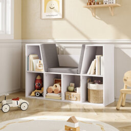 Thehotsale White 6 Compartments Cozy Kids' Bookcase With Reading Seat - thumbnail 2