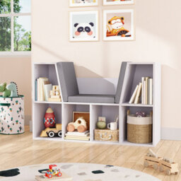 Thehotsale White 6 Compartments Cozy Kids' Bookcase With Reading Seat