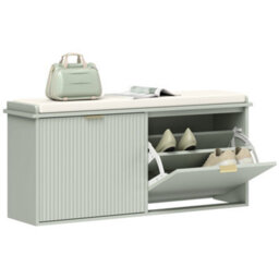 Homcom Shoe Storage Bench With Cushion And Flip-Drawer 104X26X47.5Cm Green - thumbnail 2