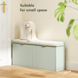 Homcom Shoe Storage Bench With Cushion And Flip-Drawer 104X26X47.5Cm Green - thumbnail 4