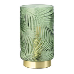 Happy Homewares Modern Palm Tree Emerald Forest Green Glass Table Lamp With Satin Brass Base