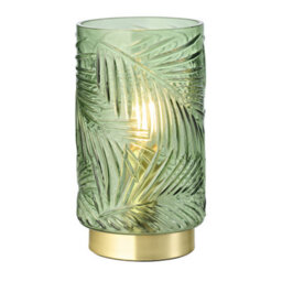 Happy Homewares Modern Palm Tree Emerald Forest Green Glass Table Lamp With Satin Brass Base - thumbnail 2