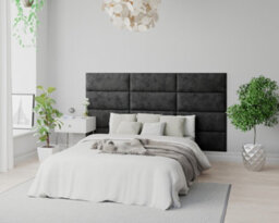 Aspire Easymount Wall Mounted Upholstered Panels, Modular Diy Headboard In Mirazzi Velvet Fabric, Black (Pack Of 2) - thumbnail 4