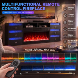Fenchilin Electric Fireplace Tv Stand With Bluetooth Speaker 6 Rgb Led Glitter Drawers, Remote & Timer, Black 180Cm - thumbnail 3