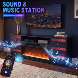 Fenchilin Electric Fireplace Tv Stand With Bluetooth Speaker 6 Rgb Led Glitter Drawers, Remote & Timer, Black 180Cm - thumbnail 6