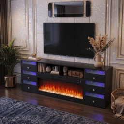 Fenchilin Electric Fireplace Tv Stand With Bluetooth Speaker 6 Rgb Led Glitter Drawers, Remote & Timer, Black 180Cm - thumbnail 1