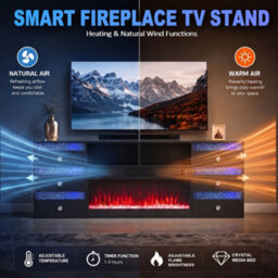 Fenchilin Electric Fireplace Tv Stand With Bluetooth Speaker 6 Rgb Led Glitter Drawers, Remote & Timer, Black 180Cm - thumbnail 5