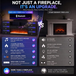 Fenchilin Electric Fireplace Tv Stand With Bluetooth Speaker 6 Rgb Led Glitter Drawers, Remote & Timer, Black 180Cm - thumbnail 4