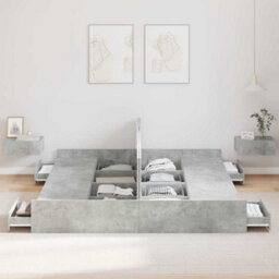 Berkfield Modern Storage Bed Frame Concrete Grey 200 X 200 Cm Engineered Wood - thumbnail 4