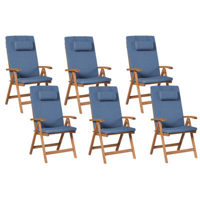 Beliani Set Of 6 Garden Chairs With Cushions Java Premium Acacia Wood Blue - image 1