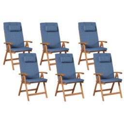 Beliani Set Of 6 Garden Chairs With Cushions Java Premium Acacia Wood Blue - thumbnail 1