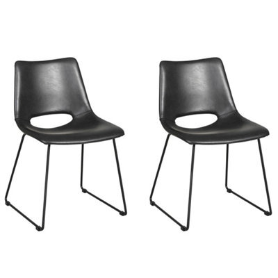Pair Black Faux Leather Dining Chairs Metal Legs Padded Kitchen Seats - image 1