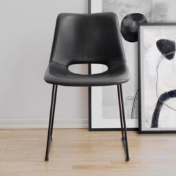 Pair Black Faux Leather Dining Chairs Metal Legs Padded Kitchen Seats - thumbnail 3
