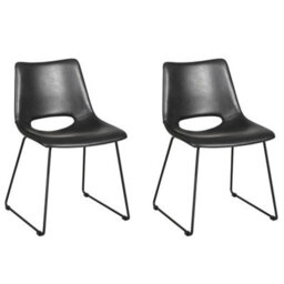 Pair Black Faux Leather Dining Chairs Metal Legs Padded Kitchen Seats - thumbnail 1