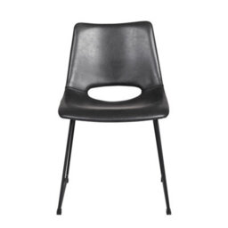 Pair Black Faux Leather Dining Chairs Metal Legs Padded Kitchen Seats - thumbnail 4