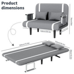 Double Fabric Sofa Bed Sleeper Couch Sofabed Settee Recliner Beds Folding 184Cm - thumbnail 2