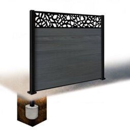 Easycomposite 5Ft Composite Fence Panel & Aluminium Post Sunken In Ground - Anthracite Boards & Pebble Topper Trellis - thumbnail 1