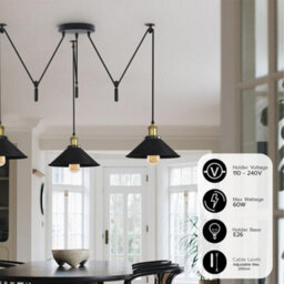 Ledsone 3 Head Ceiling Spider Pendant Lighting E26 110-240V 60W Orange 2M Chandelier Lighting 3 Arms For Bedroom Diy Bulb Included - thumbnail 5