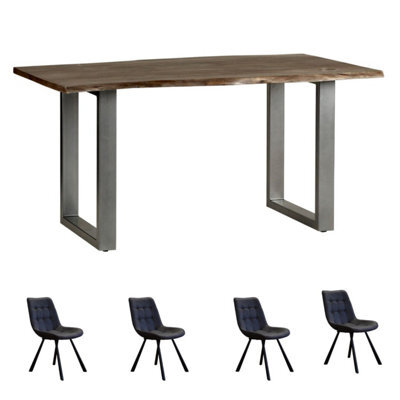 Grey Medium Dining Table 1.5M Set With 4 Chairs - image 1