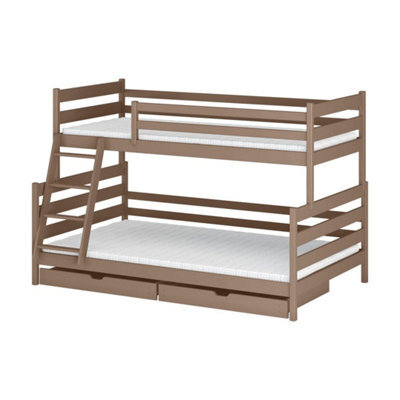 Arte Fami Milk Chocolate Wooden Bunk Bed With Drawers - Foam Mattresses - 90 X 200 Cm & 120 X 200 Cm - image 1