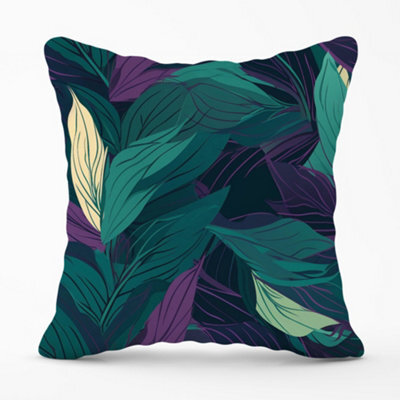 Warren Reed Designer Green Purple Tropical Leaves Cushions 45Cm X 45Cm - image 1