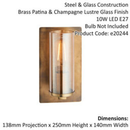 Antique Brass Patina Wall Lamp Light & Champagne Glass Shade - 10W E27 Led - thumbnail 2