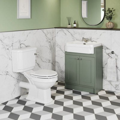 Affine Traditional Bathroom Cloakroom Suite Close Coupled Toilet Wc Green Vanity Unit - image 1