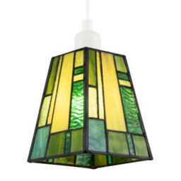 Happy Homewares Art Denergy Savingtiffany Glass Pendant Shade With Emerald And Green Panels - thumbnail 2