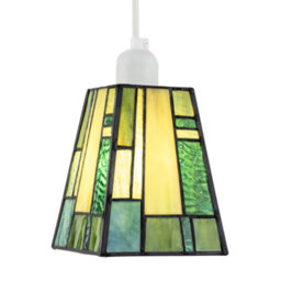 Happy Homewares Art Denergy Savingtiffany Glass Pendant Shade With Emerald And Green Panels - thumbnail 4